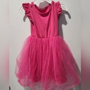 Arshiner Pink Tulle Dress with Ruffled Sleeves